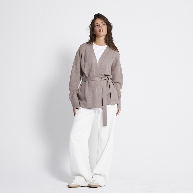 Tie waist knit cardigan "Colette" Beige